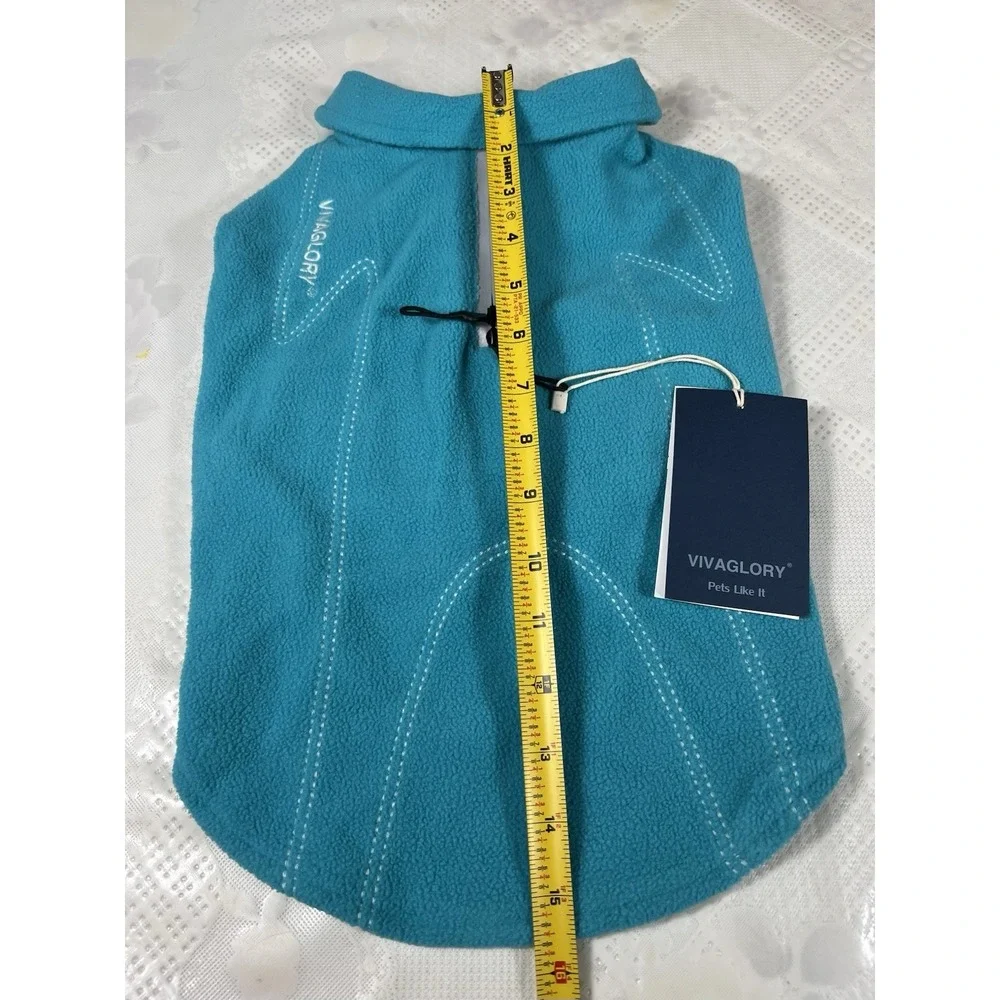 VIVAGLORY Dog Fleece Coat Warm Jacket Size Medium- Easy On/Off Comfort Blue